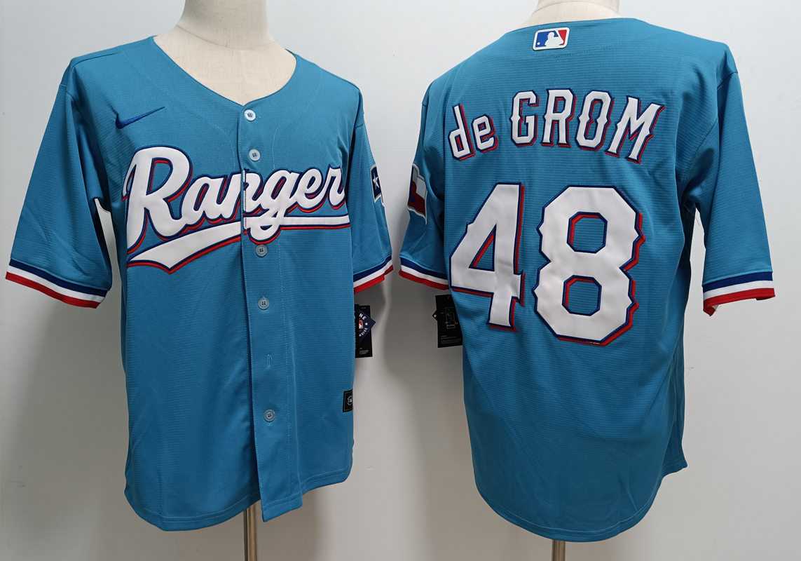 Men%27s Texas Rangers #48 Jacob deGrom Light Blue With Patch Cool Base Stitched Baseball Jersey->texas rangers->MLB Jersey